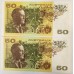 AUSTRALIA 1973 . FIFTY 50 DOLLARS BANKNOTE . PHILLIPS/WHEELER . ERROR . INK TRANSFER . CONSEC PAIR